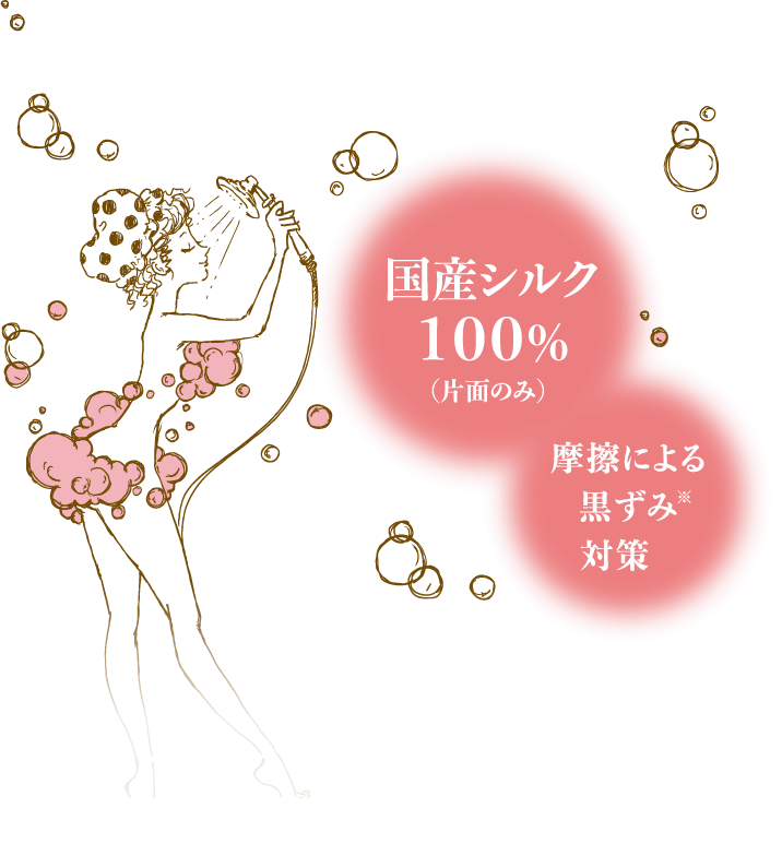 国産シルク100%(片面のみ)・摩擦による黒ずみ※対策