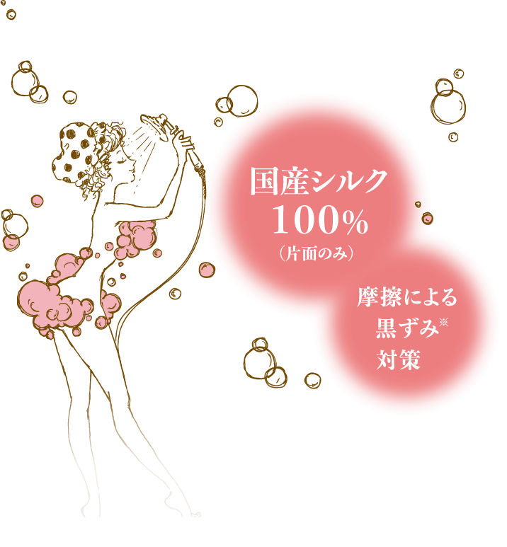 国産シルク100%（片面のみ）・摩擦による黒ずみ※対策